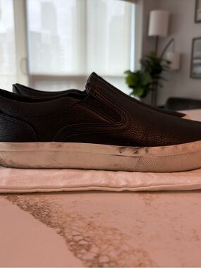 Vince Black Leather Slip-On Sneakers with White Sole